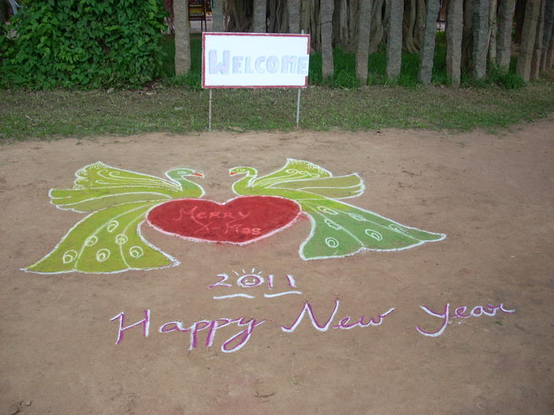 Photographer:Andrea | A welcome Kolam made by the students
