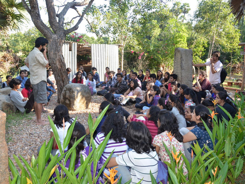 Photographer:Photo by Students | Caption: CEPT Planning Students interacting with Manu at International House