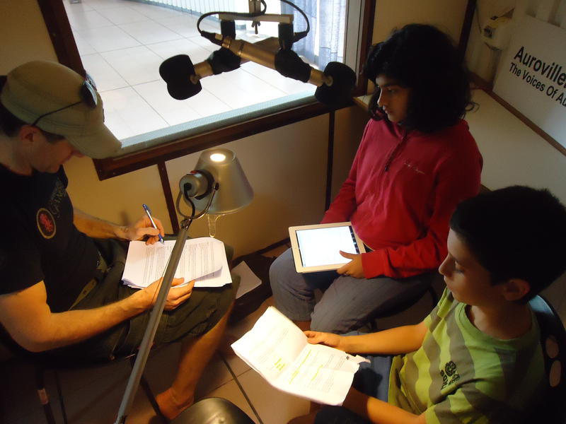 Photographer:Sandrine | Ahelia, Jesse and Yam recording the audio version of the Water book (AV radio)