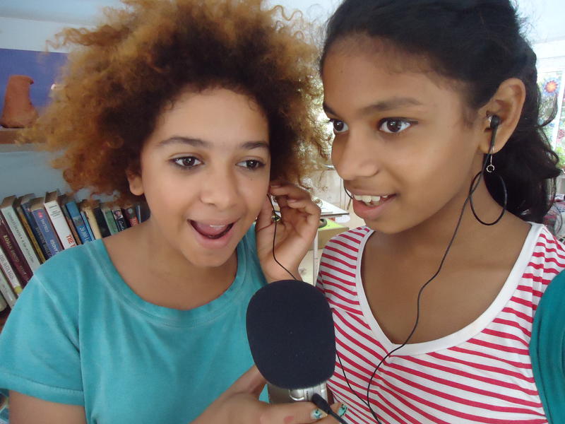 Photographer:Sandrine | Hannah and Meera singing, Deepanam school