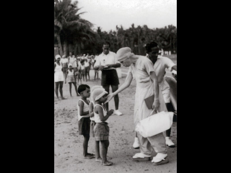 Photographer:Ashram Archives | Mother with The Children In The Ashram Sports Ground