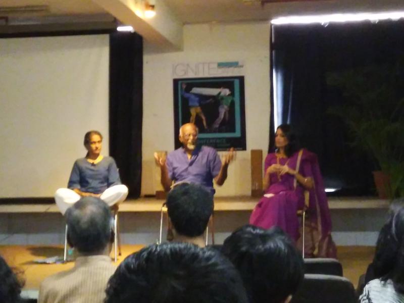 Photographer:www.IgniteDanceFestival.com | Left to Right-Krishna Devanandan,  Sadanand Menon and Tishani Doshi; panel discussion at Ignite Festival