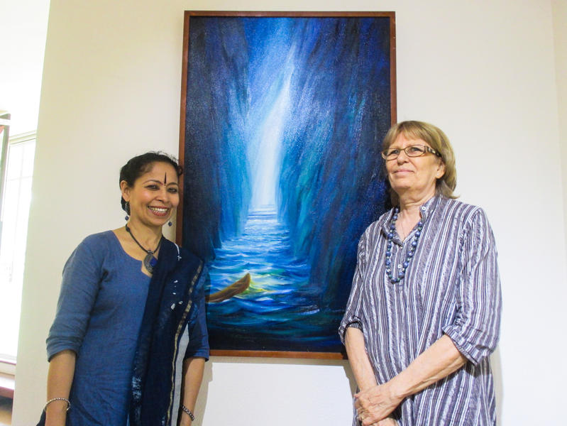 Photographer:Sitharth | Devasmita and Jaya infront of donated art piece