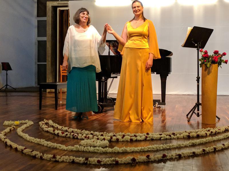 Photographer:Steve | Girgina Girginova and Ivelina Ivantcheva taking appluases at the CRIPA Music Hall, Auroville