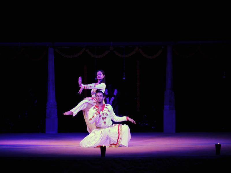 Photographer:Arvind Dev | Trained professional dancers from Delhi, Sriram and Swati performing Chhau here in Auroville,