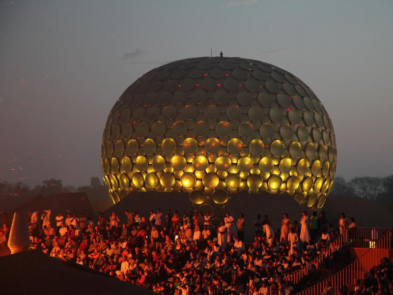 Photographer:The RadioTV team | View of Matrimandir and the gathering at the Amphitheatre.