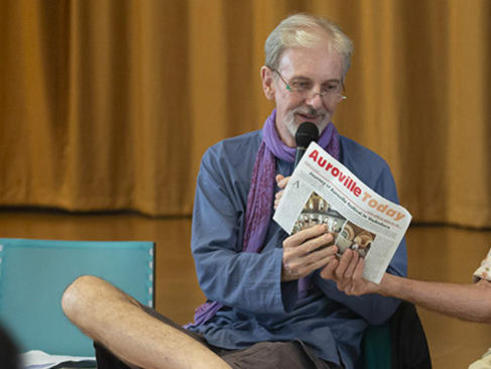 Photographer:Marco Saroldi | Cofounder of AurovilleToday, Alan. The presentation was held at the Unity Pavilion, Auroville