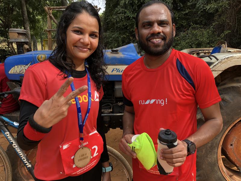 Photographer:Andrea | From left:  Garima and Edvin at their first Auroville's marathon